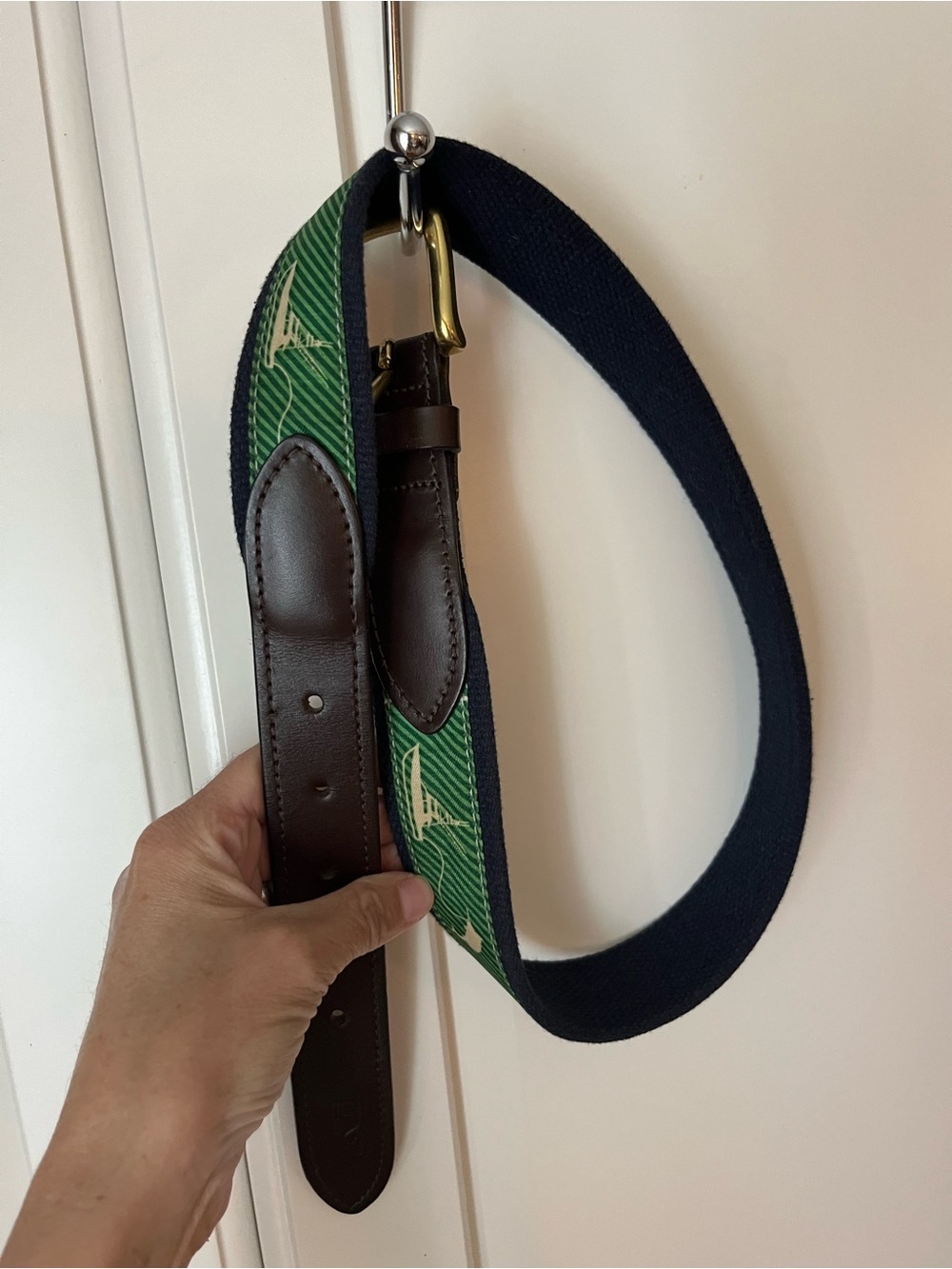 Vineyard Vines Navy & Green Canvas Leather-Trim Belt